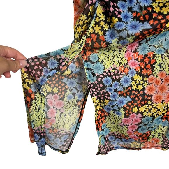 Saunders Collective Multicolor Floral Mesh Sleeveless Ruched Midi Dress Size 6 - Picture 9 of 16